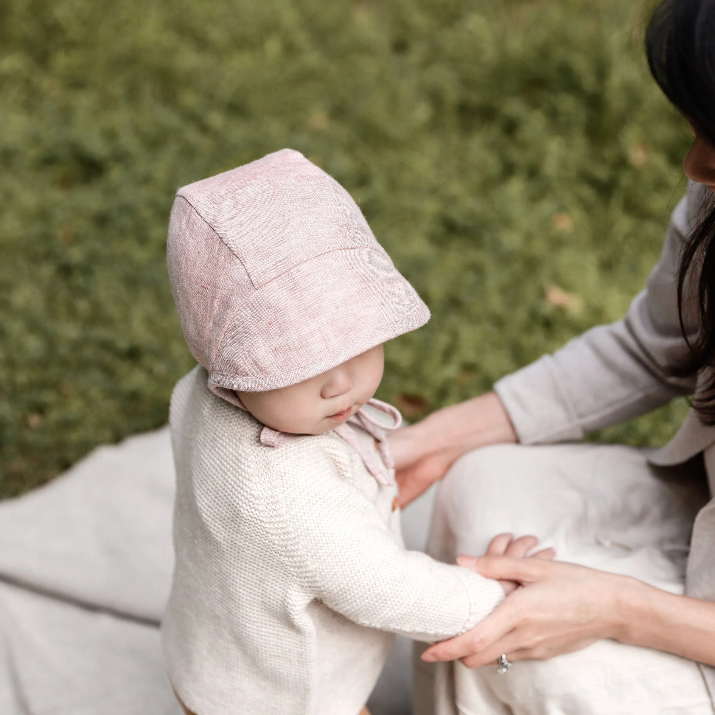 Brimmed Blush Linen Bonnet Cotton-Lined
